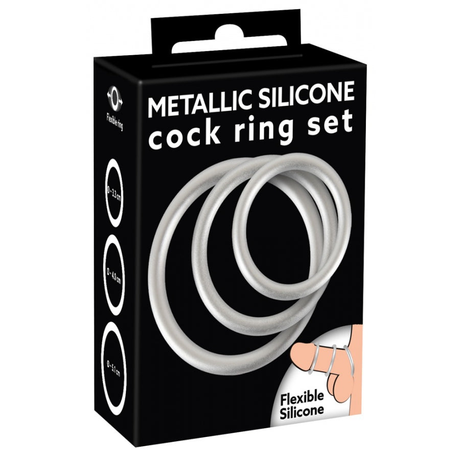 3er-Set Cockringe Silikon - Thin Ring, Grau