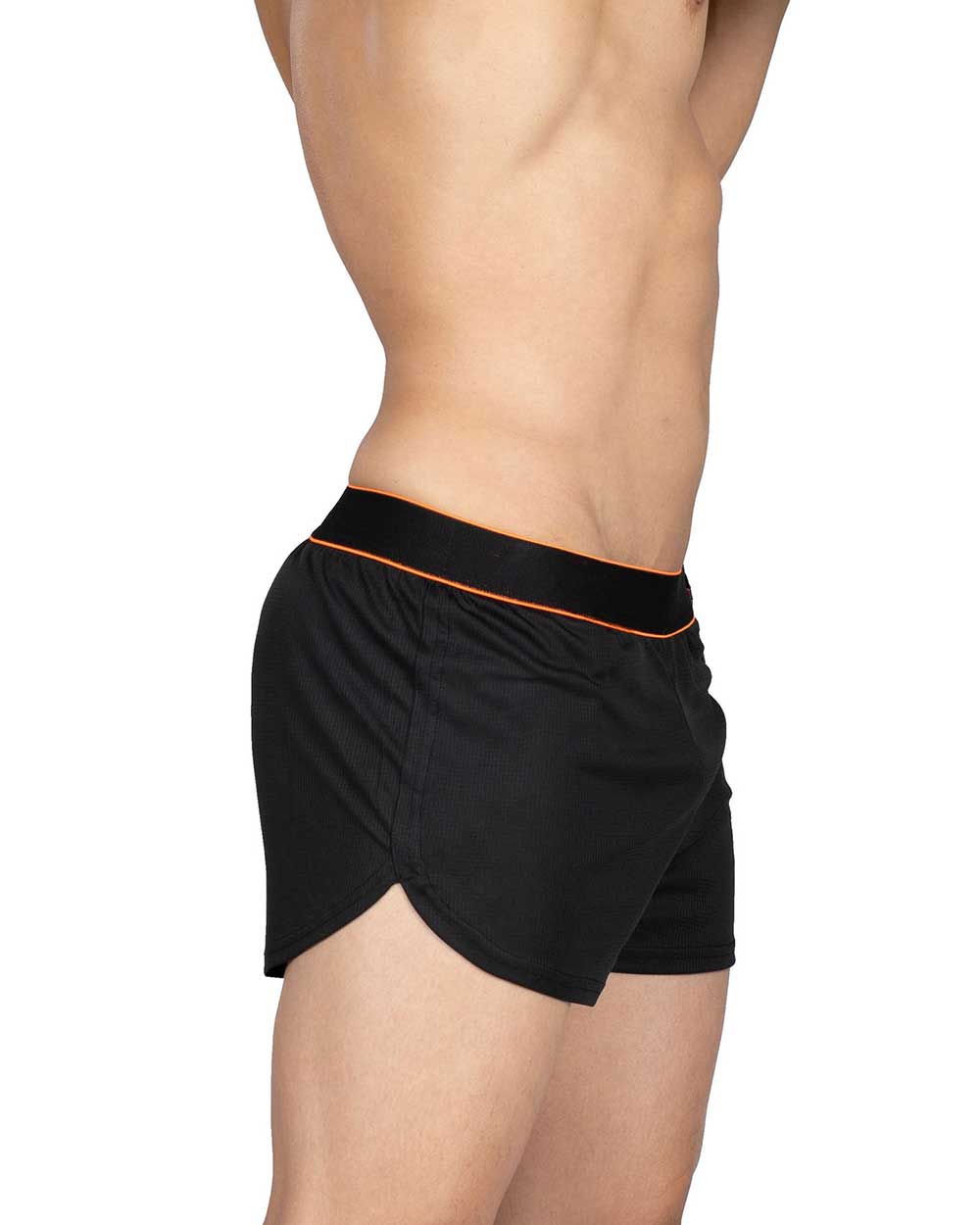 Running Shorts mit Pocket, Schwarz/Orange