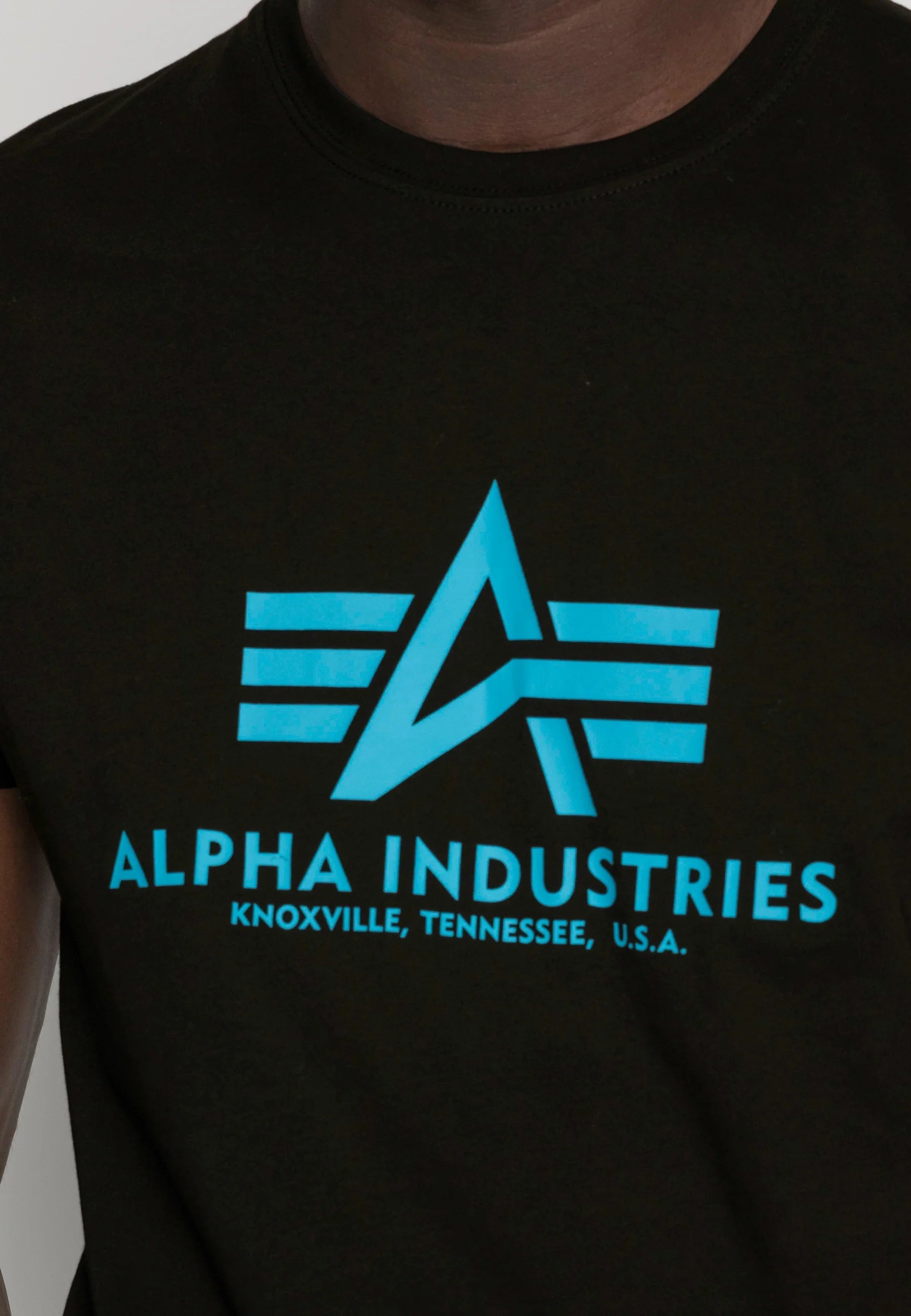 T-shirt Alpha Industries imprimé sur le devant, bleu/noir