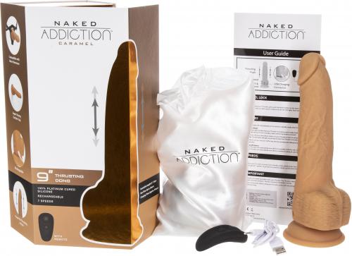 Naked Addiction RC Thrusting Dong '9': Stoßender Dildo, caramel, 23 cm