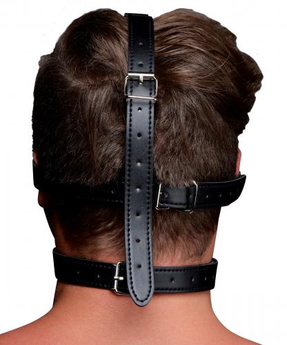 Kinky adjustable harness with blindfold and ball gag