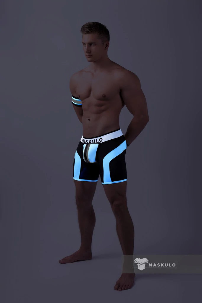 MASKULO Fetish Shorts - Codpiece Zipped Rear, Neon Weiß