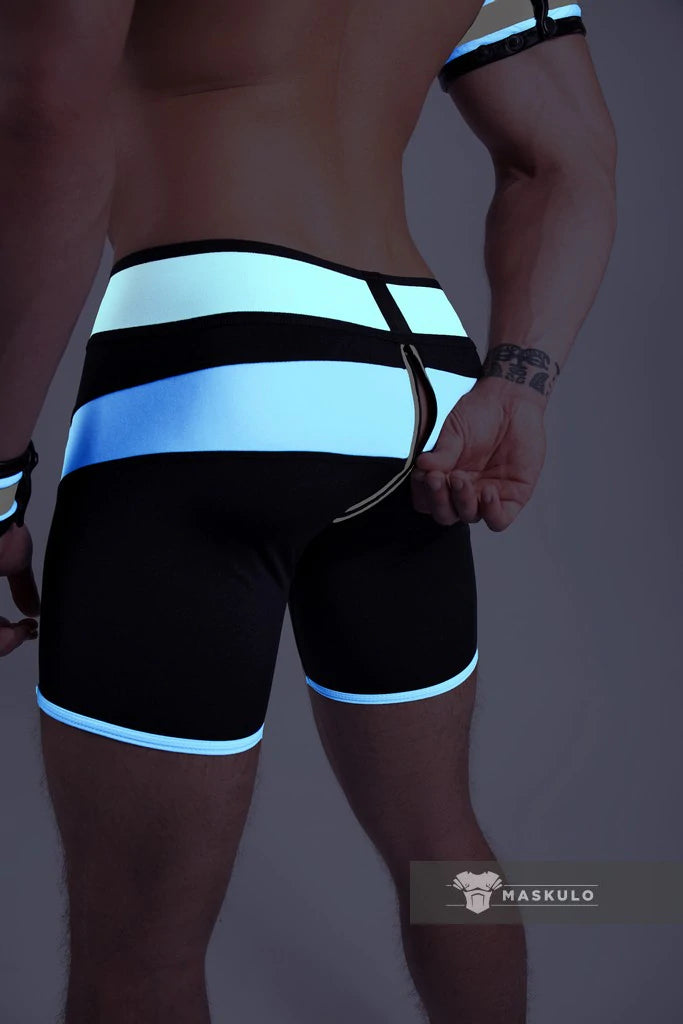 MASKULO Fetish Shorts - Codpiece Zipped Rear, Neon Weiß