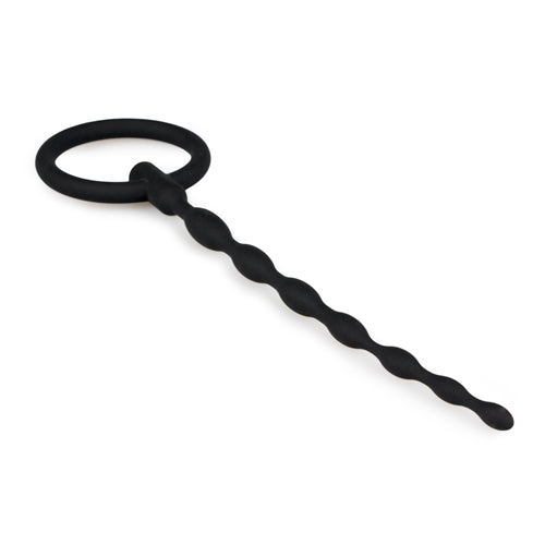 Silicone penis plug with ring - black