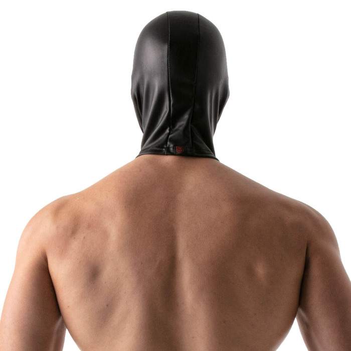 TOF open mouth hood made of leather, black